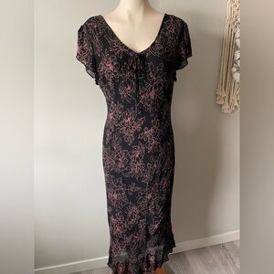 90s Vintage Jessica Ruffled Floral Maxi Dress Split Flutter Sleeves Long Plus